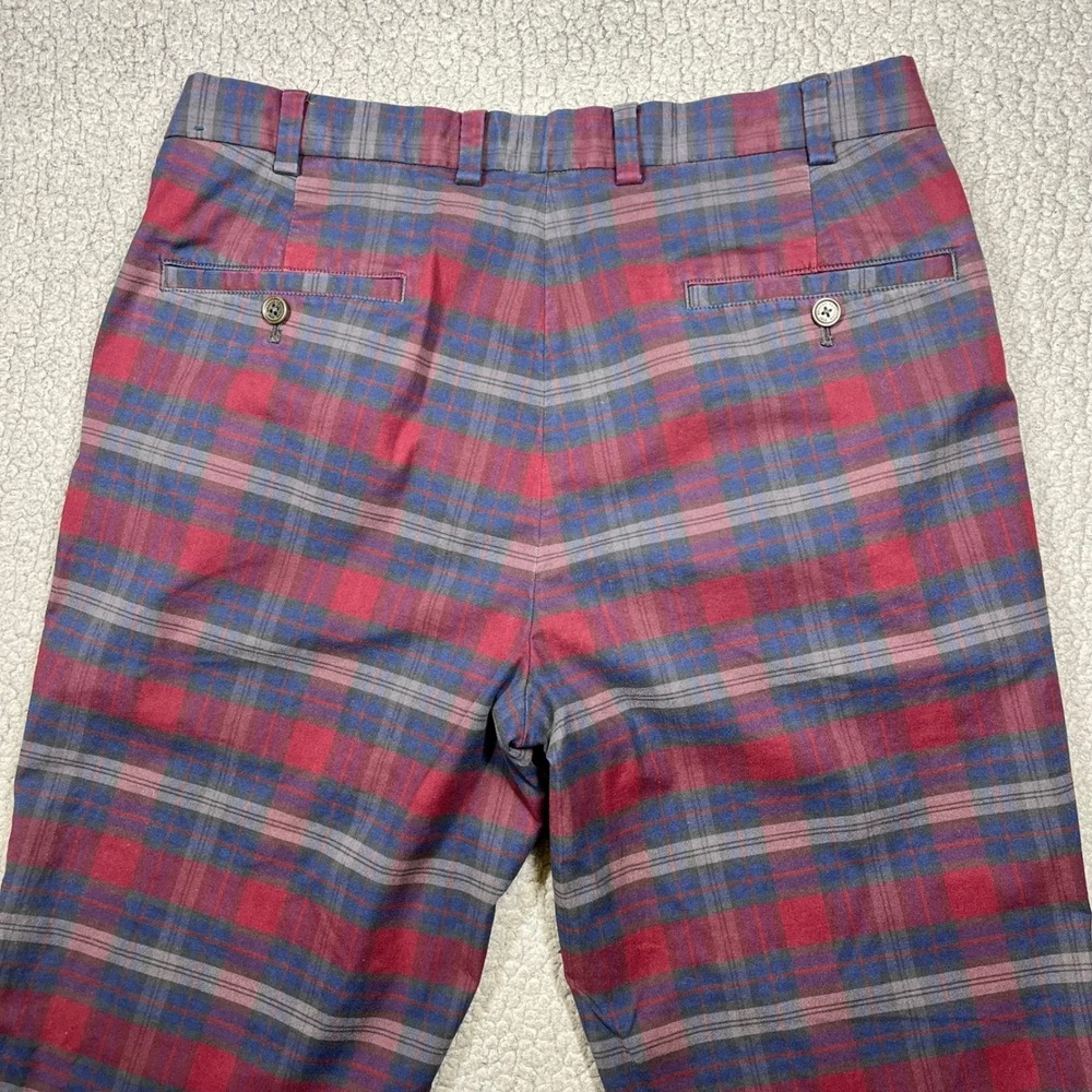 Brooks Brothers Clark Chinos Mens 34x32 Red Blue Plaid Stretch Cotton Pants - Picture 4 of 11